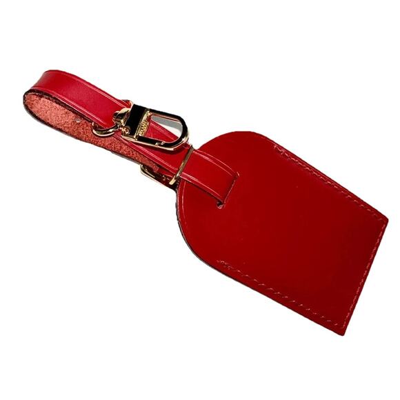 Louis Vuitton Red Leather Tag Goldtone Accent France AUTHENTIC ❤️ - Picture 3 of 7